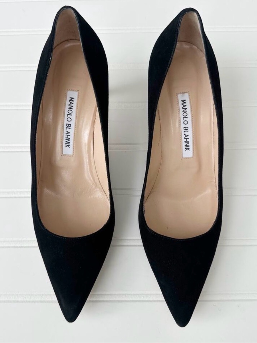Manolo Blahnik Black Suede 50 BB Bridgette Bardot Pointed Toe with Kitten Heels